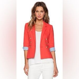 SMYTHE women’s Rumpled College Blazer in Nantucket Gold Buttons Coral Red sz 6